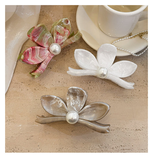 Pearl Bloom Hair Claw Clip in Taupe Brown