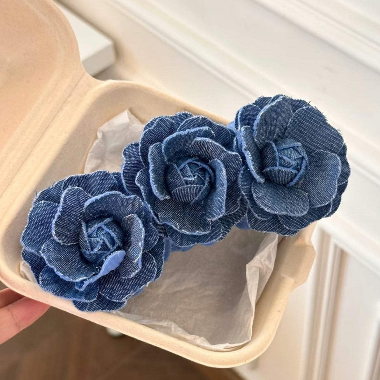 Denim Rose Bloom Banana Hair Claw Clip