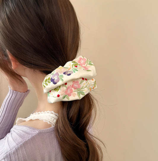 Countryside Bloom Embroidered Scrunchie