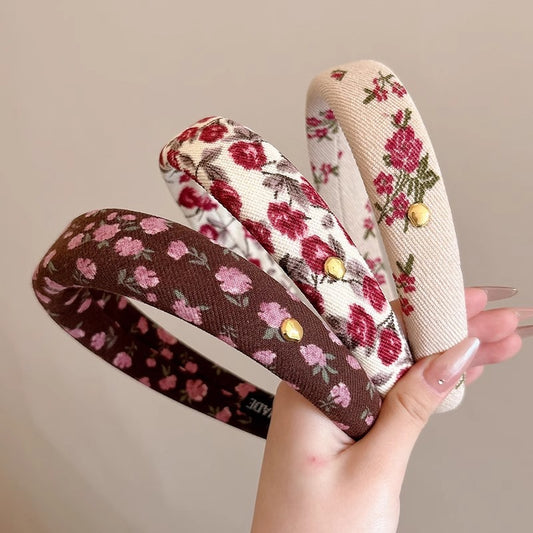 Vintage Floral Wide Headband in Red