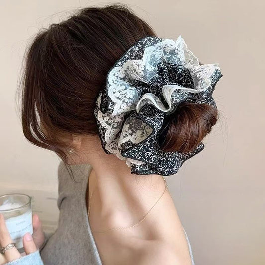 Lace Floral Extra Large Scrunchie in Black