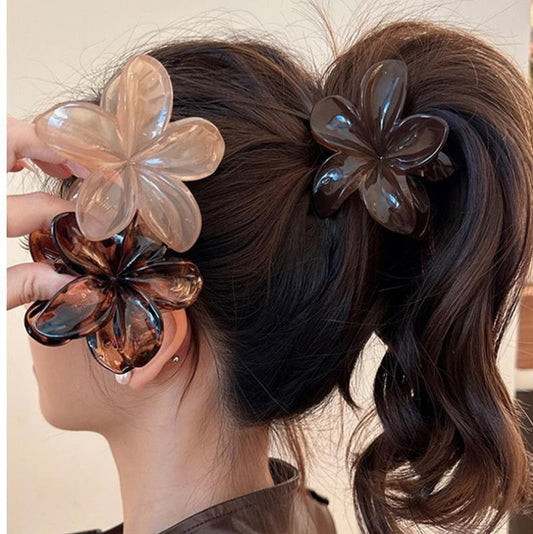 Vintage Plumeria Hair Claw Clip in Coffee