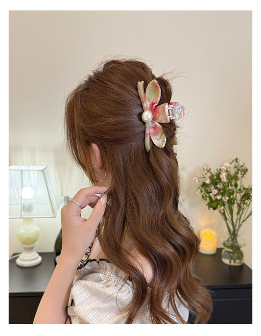 Pearl Bloom Hair Claw Clip in Pink-Green