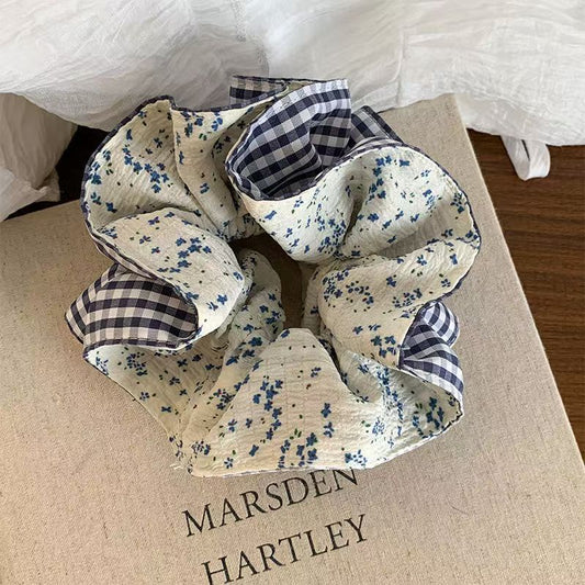 Gingham Blossom Double-Layer Scrunchie in Mint Green