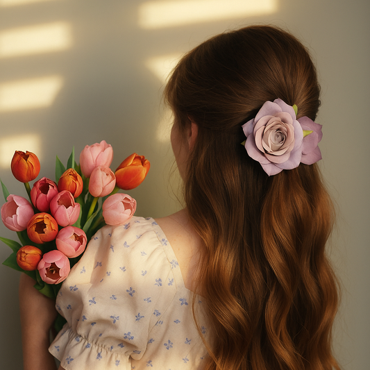 Pastel Rose Bloom Hair Claw Clip in Lavender