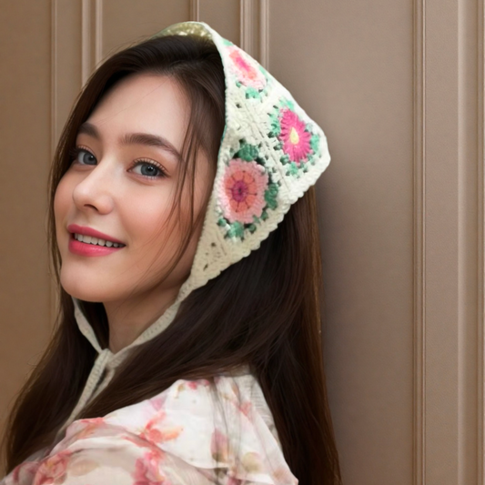 Beige Blossom Knitted Hair Scarf