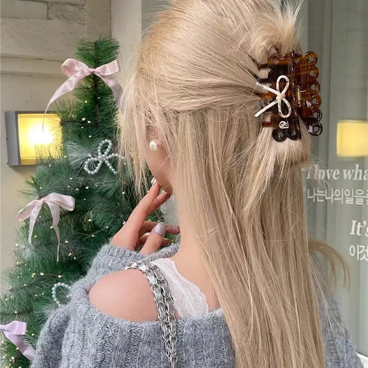 Sweetheart Bow Cookie Hair Claw Clip in Amber Brown