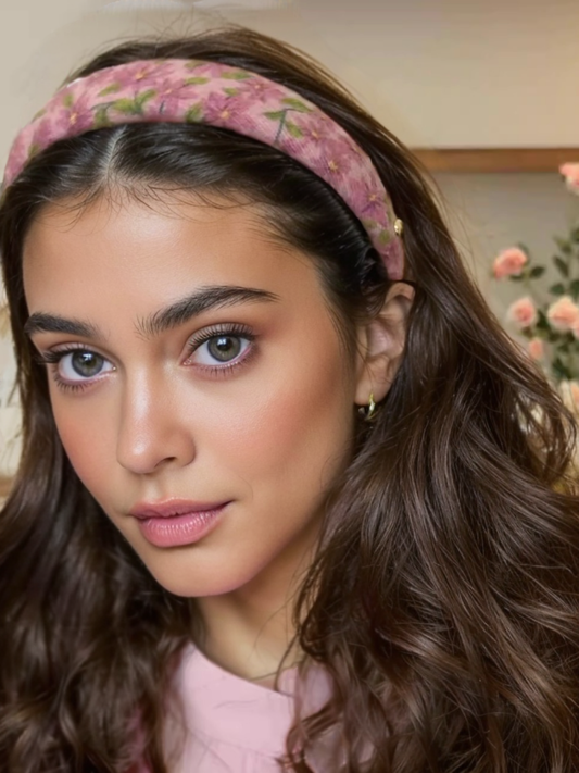 Vintage Floral Wide Headband in Pink