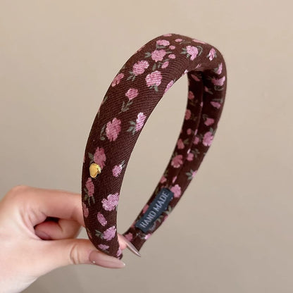 Vintage Floral Wide Headband in Red