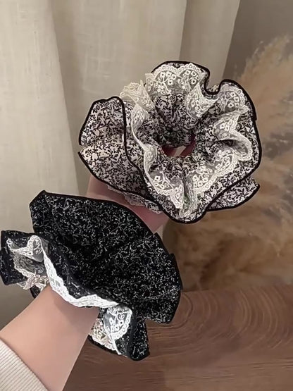 Lace Floral Extra Large Scrunchie in Black
