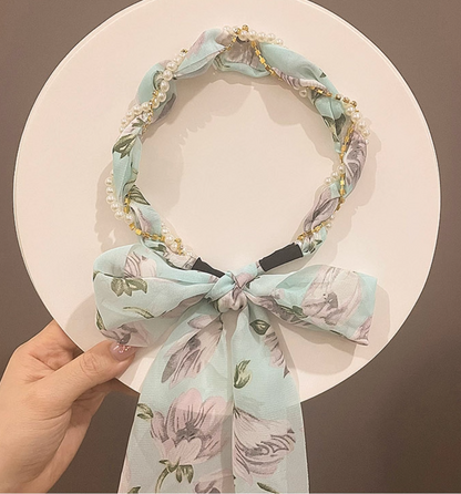 Floral Pearl Scarf Headband