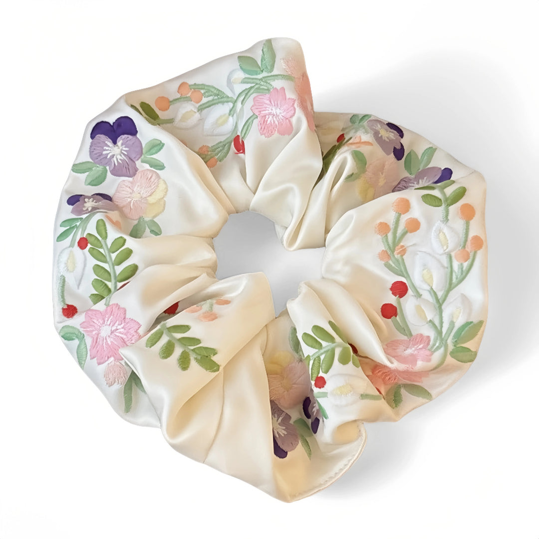 Countryside Bloom Embroidered Scrunchie