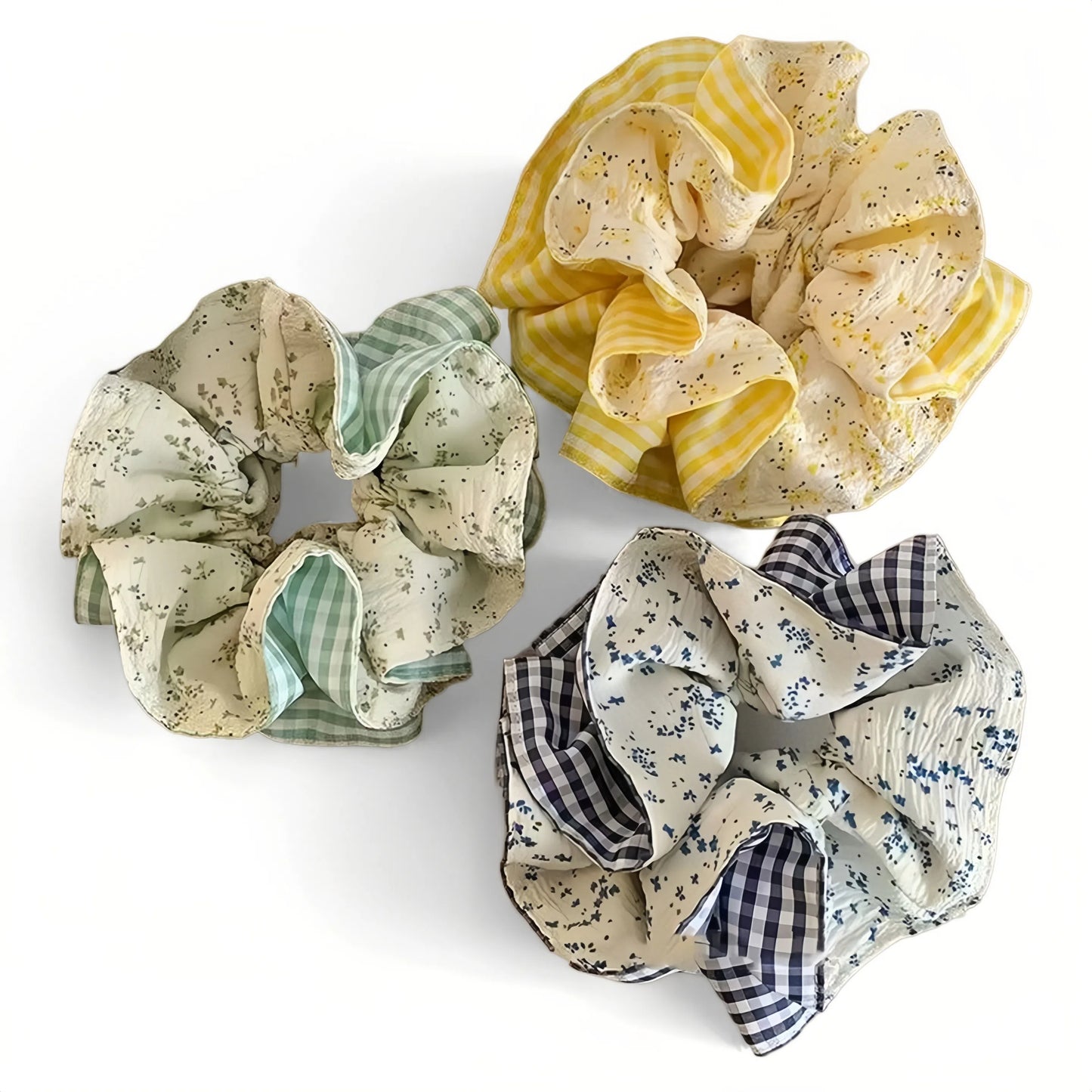 Gingham Blossom Double-Layer Scrunchie in Sunny Yellow