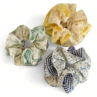 Gingham Blossom Double-Layer Scrunchie in Sunny Yellow