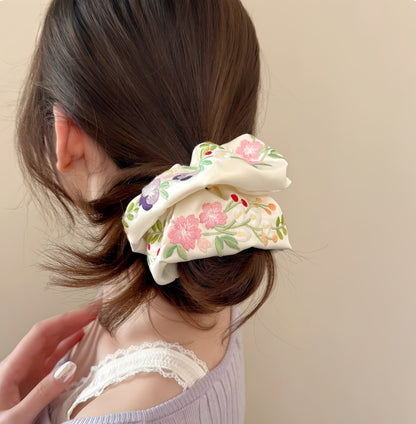 Countryside Bloom Embroidered Scrunchie
