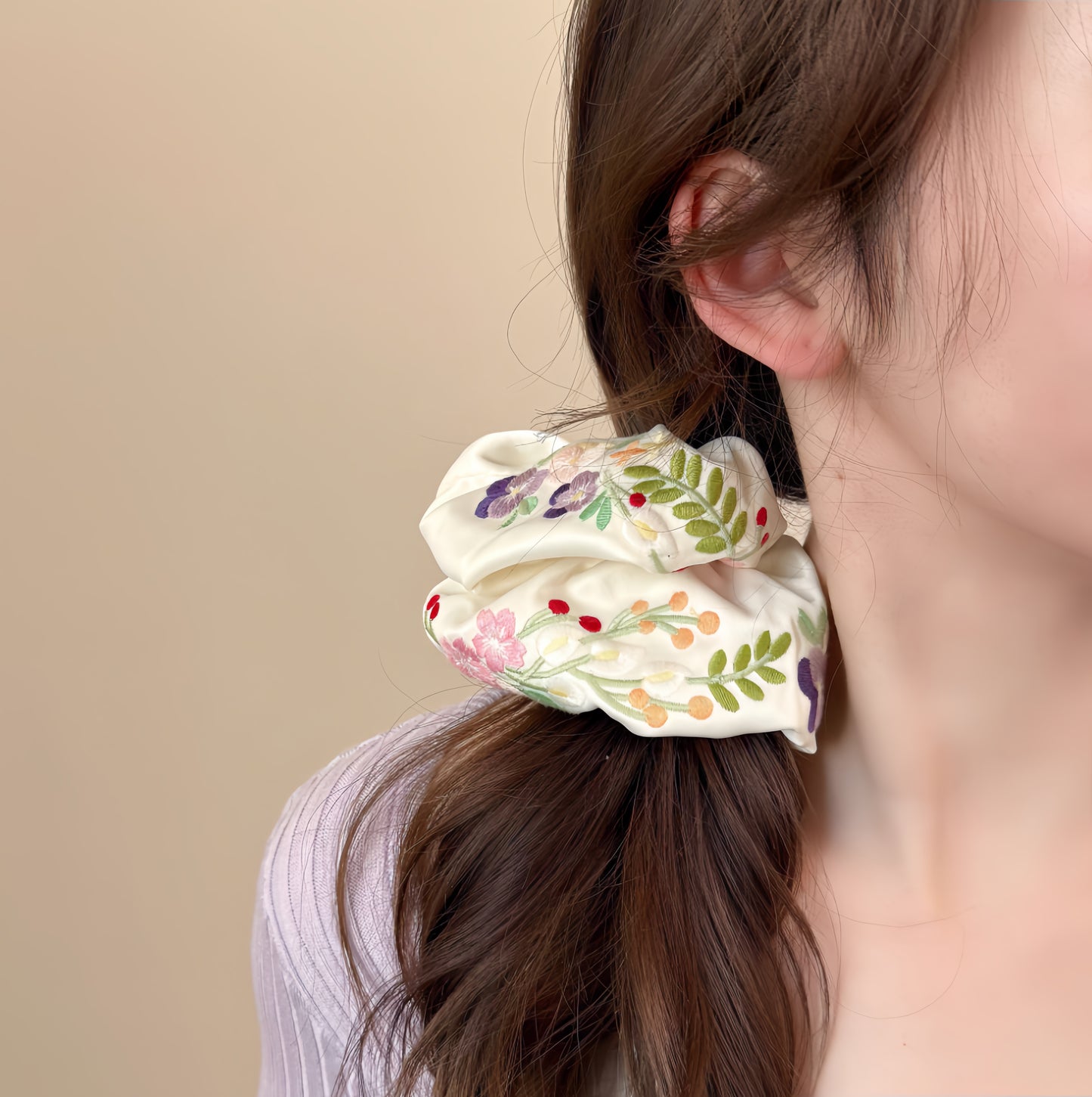 Countryside Bloom Embroidered Scrunchie