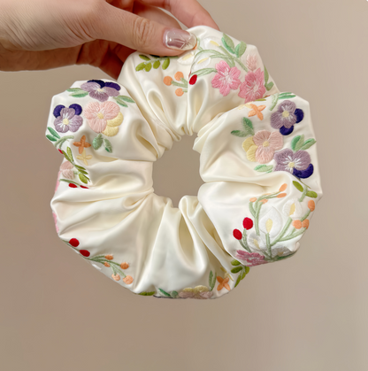 Countryside Bloom Embroidered Scrunchie
