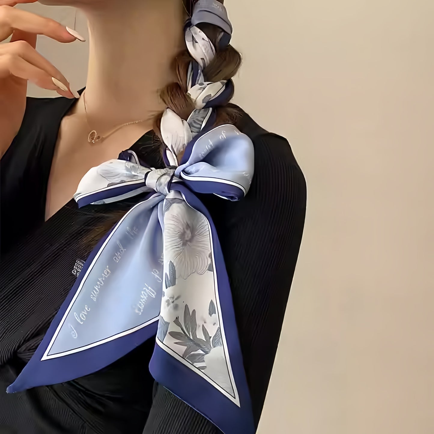 Bellflower Ribbon Scarf Headband in Milk Tea