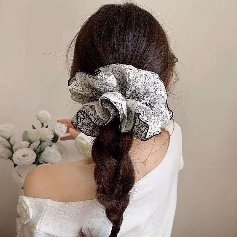 Lace Floral Extra Large Scrunchie in Black