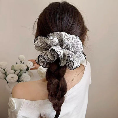Lace Floral Extra Large Scrunchie in Black
