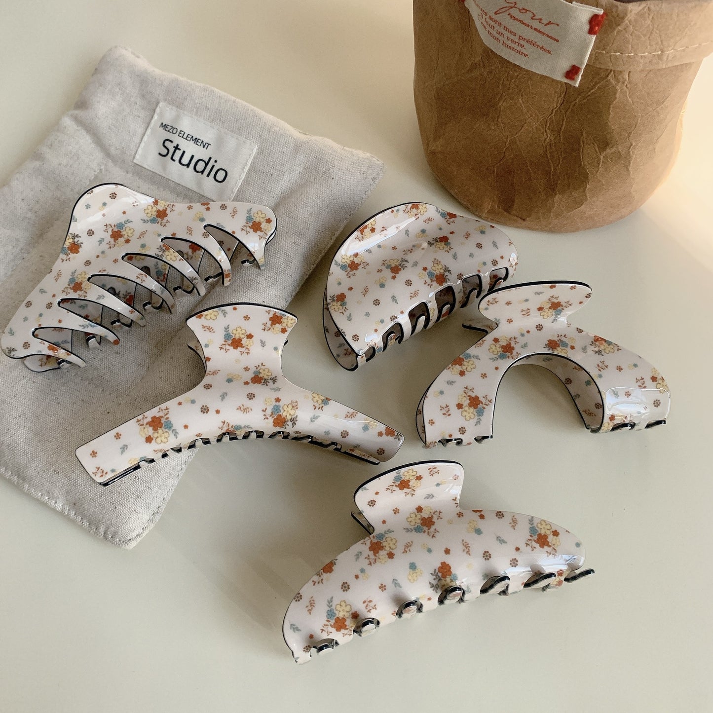 Floral Meadow Hair Claw Clip in Half-Moon