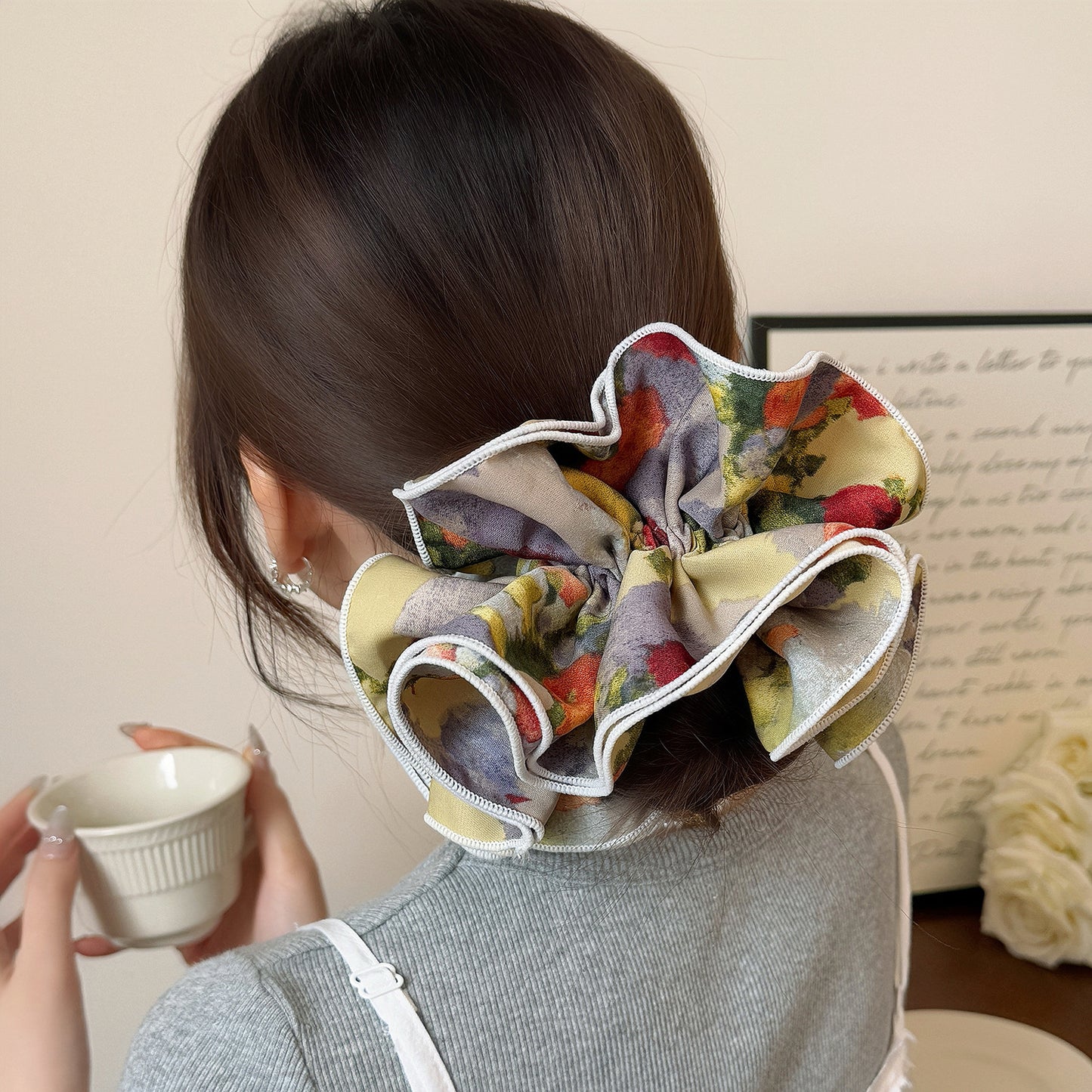 Impressionist Bloom Large Flower Scrunchie