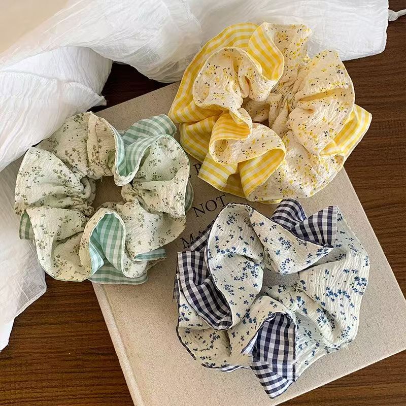 Gingham Blossom Double-Layer Scrunchie in Sunny Yellow