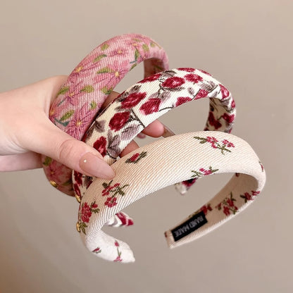 Vintage Floral Wide Headband in Red