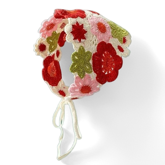 Red-Green Knitted Hair Scarf
