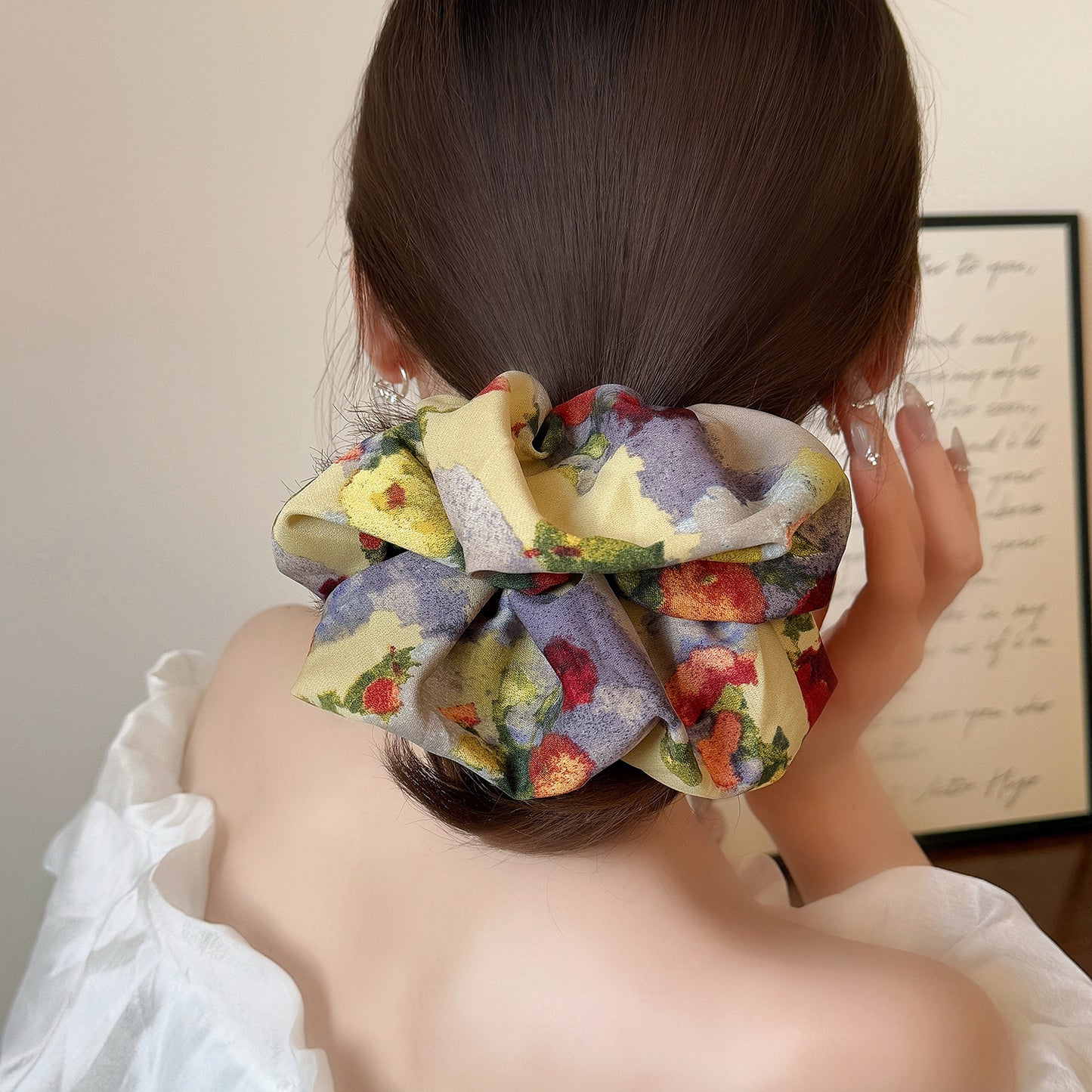 Impressionist Bloom White-Edge Scrunchie