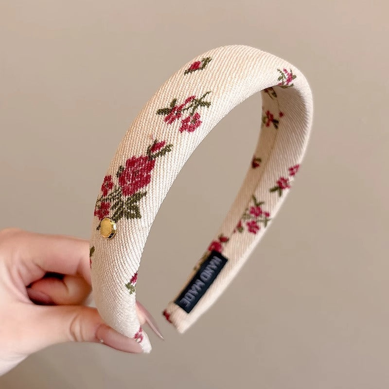 Vintage Floral Wide Headband in Red