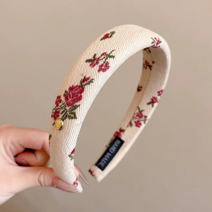 Vintage Floral Wide Headband in Red