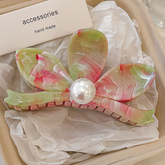 Pearl Bloom Hair Claw Clip in Pink-Green