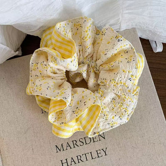 Gingham Blossom Double-Layer Scrunchie in Sunny Yellow