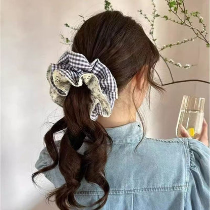 Gingham Blossom Double-Layer Scrunchie in Sunny Yellow
