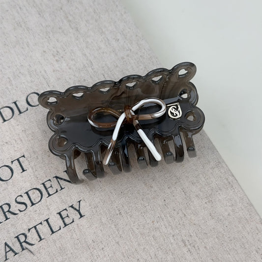 Sweetheart Bow Cookie Hair Claw Clip in Grey