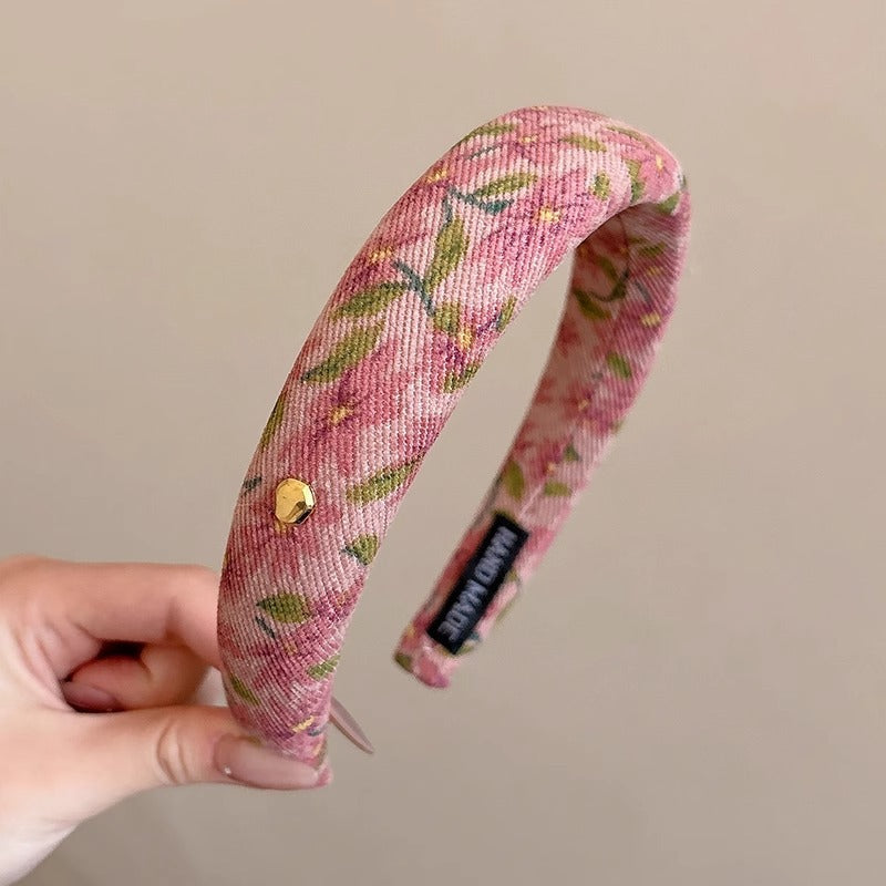 Vintage Floral Wide Headband in Red