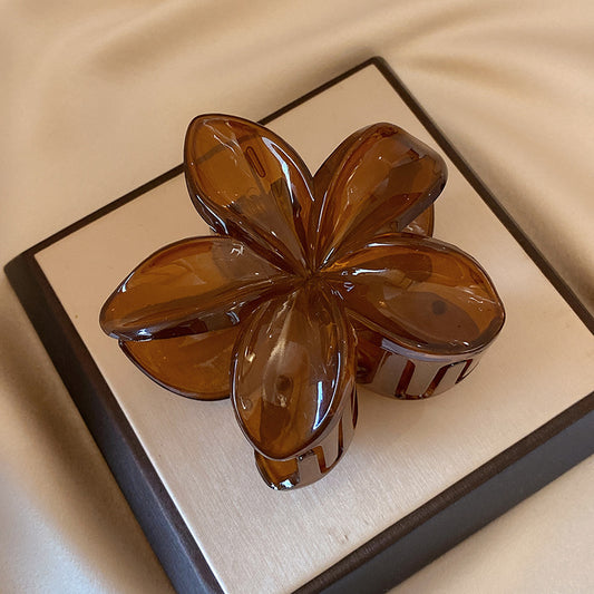 Vintage Plumeria Hair Claw Clip in Coffee