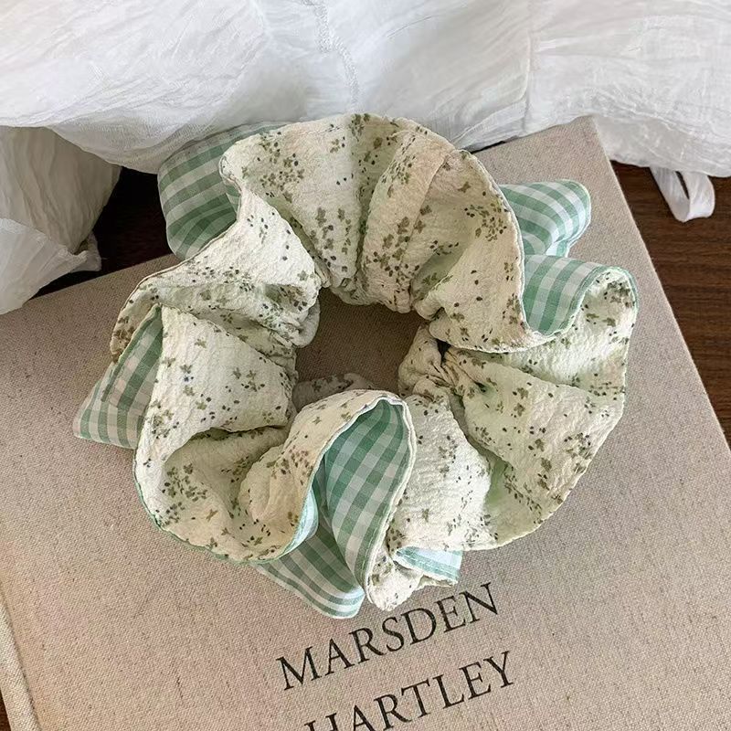 Gingham Blossom Double-Layer Scrunchie in Sunny Yellow