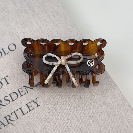 Sweetheart Bow Cookie Hair Claw Clip in Amber Brown