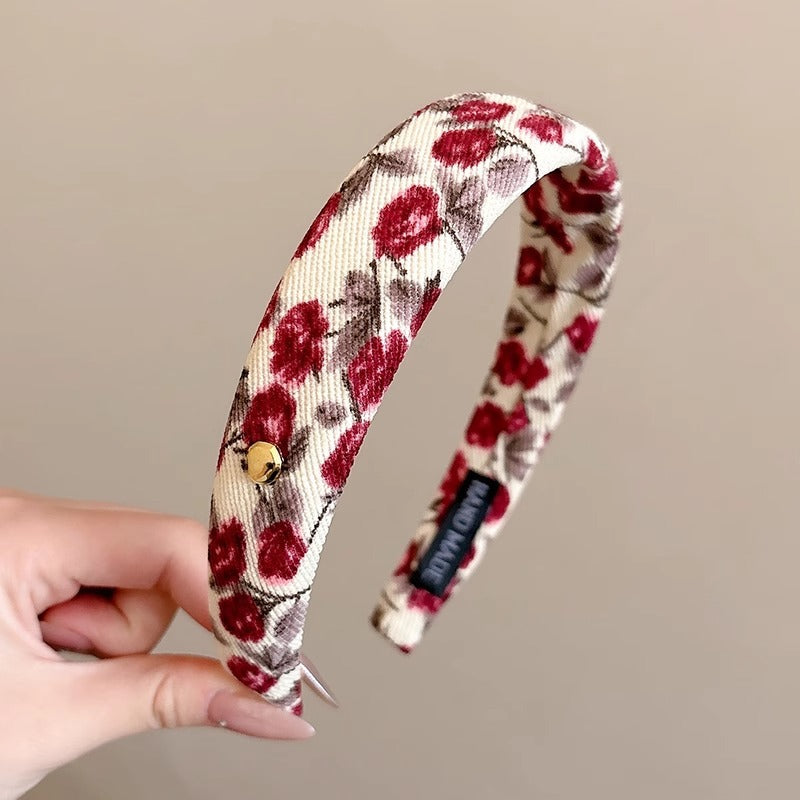 Vintage Floral Wide Headband in Red