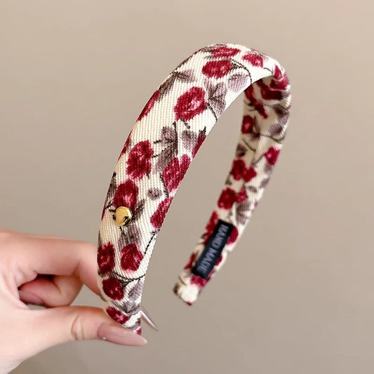 Vintage Floral Wide Headband in Red