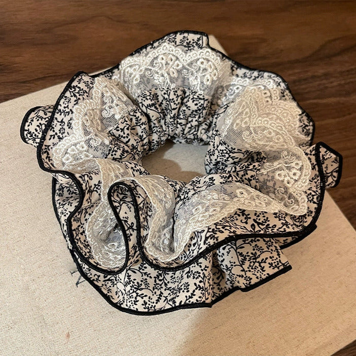 Lace Floral Extra Large Scrunchie in Black