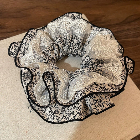 Lace Floral Extra Large Scrunchie in White