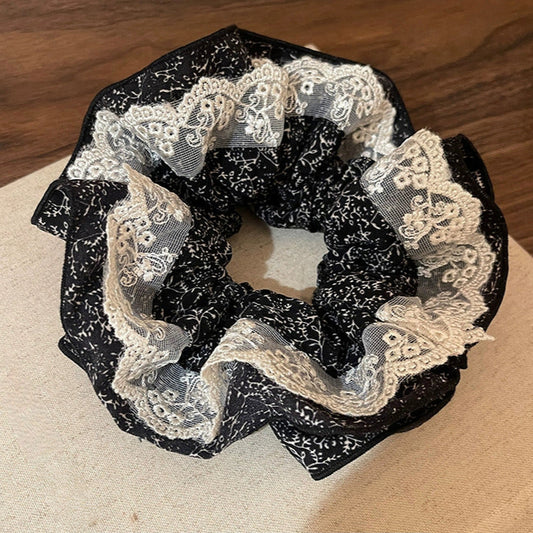 Lace Floral Extra Large Scrunchie in Black