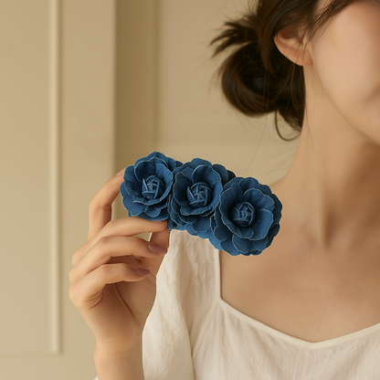 Denim Rose Bloom Banana Hair Claw Clip