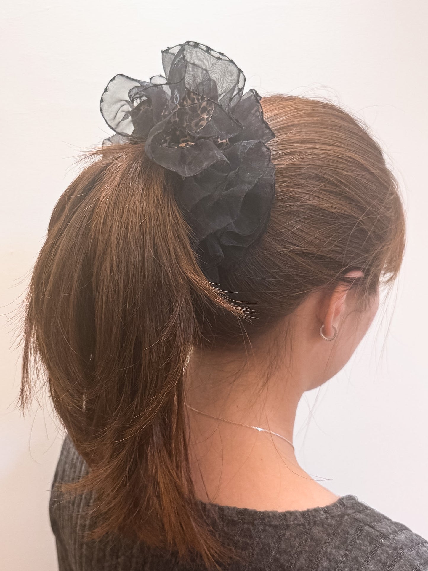 Black Swan Nocturne | Leopard Print Black Lace Scrunchie