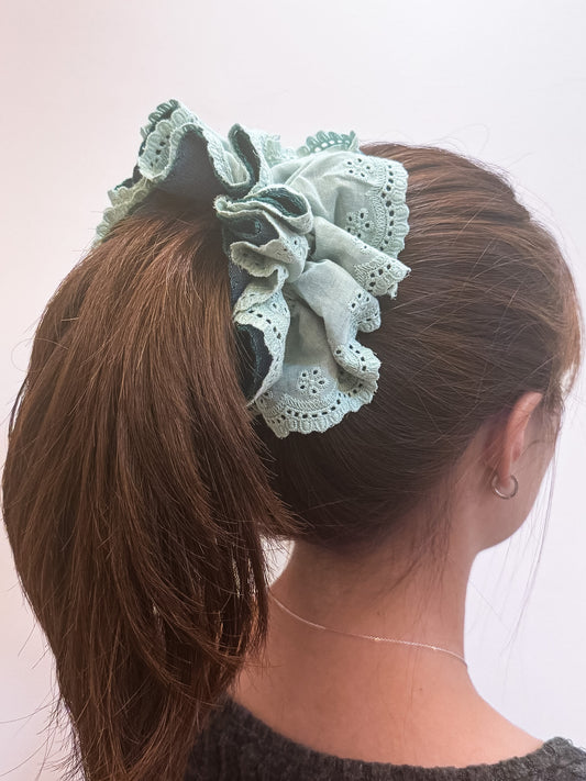 Mint Denim Romance｜Green Lace Denim Large Scrunchie