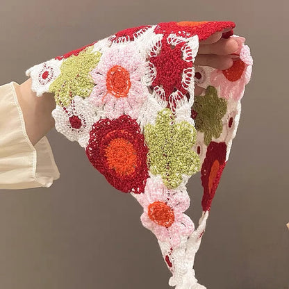 Red-Green Knitted Hair Scarf