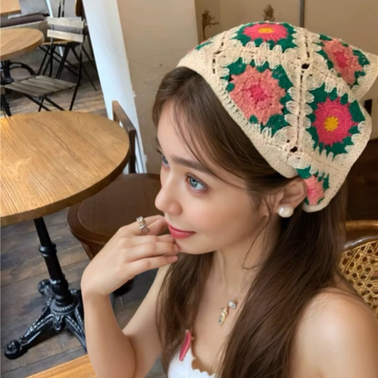 Beige Blossom Knitted Hair Scarf